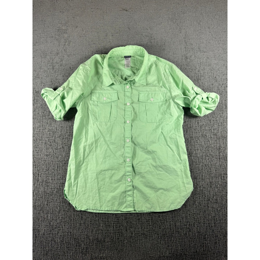 Patagonia Womens Organic Cotton Roll Tab Sleeve Button‎ Down Shirt Green Small